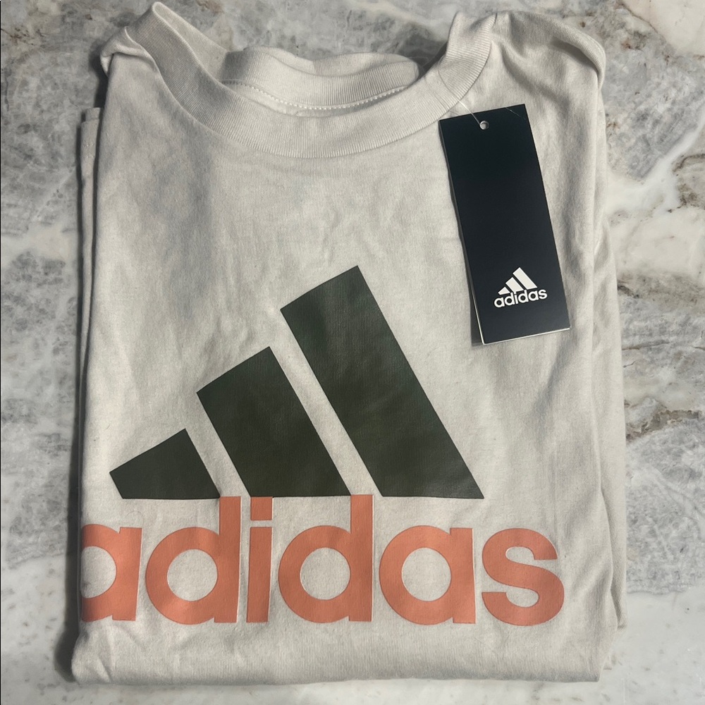 New Adidas Kids' Cream Long-sleeve Tee with Orange Logo - size 10/12